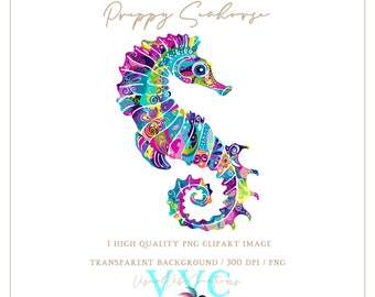 Preppy Seahorse Clip Art - transparent background in PNG - beach, island, vibrant, ocean, Florida, tropical, summer, sea life, paradise