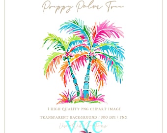 Preppy Palm Tree Clip Art - transparent background in PNG - palm tree, beach, island, coconut tree, Florida, tropical, paradise, summer