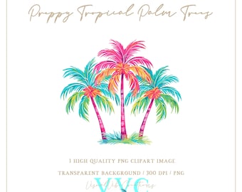 Preppy Tropical Palm Trees Clip Art - fondo transparente en PNG - palmera, playa, isla, cocotero, Florida, paraíso, verano