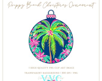 Preppy Beach Christmas Ornament Clip Art - fondo transparente en PNG - vibrante, feliz navidad, invierno, navidad tropical, Florida