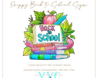 Preppy Back to School Sign, School Supplies PNG Clip Art, Digital Download
