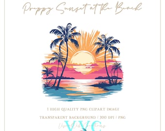 Preppy Sunset at the Beach Clip Art - transparent background in PNG - sunrise, sunshine, sand, ocean, island, Florida, tropical, summer