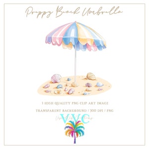 Preppy Beach Umbrella Clip Art - transparent background in PNG - beach pattern, sand and sea, ocean, sun and sand, summer pattern, seashell