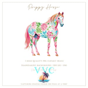 Preppy Horse Clip Art - fondo transparente en PNG - caballo, flor, floral, playa, isla, orilla, vibrante, animal, maestro, niños, granja