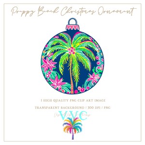 Preppy Beach Christmas Ornament Clip Art - transparenter Hintergrund in PNG - lebhafte, frohe Weihnachten, Winter, tropische Weihnachten, Florida
