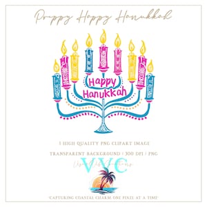 Image clipart preppy joyeux Hanoucca - fond transparent en PNG - couleurs vives, hiver, rose et bleu, vacances, neige, fête juive, menorah