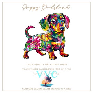 Preppy Dackel Clip Art - transparenter Hintergrund in PNG - Hund, Hunde, Dackel, süßer Hund, Welpe, lebendige, Blumen, Blume, Tier