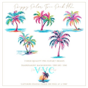 Preppy Palm Tree Pack #2 Clipart - 5er Pack - transparenter Hintergrund in PNG - Palme, Strand, Insel, Kokospalme, Florida, Sommer
