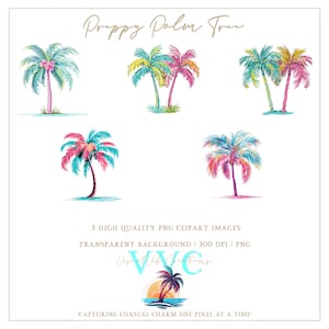 Preppy Palm Tree Clipart Pack of 5 - transparenter Hintergrund in PNG - Palme, Strand, Insel, Kokospalme, Florida, Paradies, Sommer