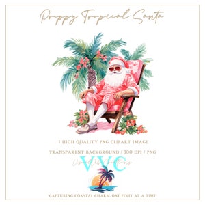 Preppy Tropical Santa Clip Art - transparenter Hintergrund in PNG - Weihnachtsmann, Strand, Insel, Küste, Weihnachten, frohe Weihnachten