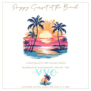 Preppy Sunset at the Beach-illustraties - transparante achtergrond in PNG - zonsopgang, zon, zand, oceaan, eiland, Florida, tropisch, zomer