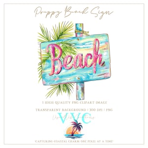Preppy Beach Sign Clip Art - transparenter Hintergrund in PNG - Blumen, Strand, Insel, lebhaft, Ozean, Florida, tropisch, Paradies