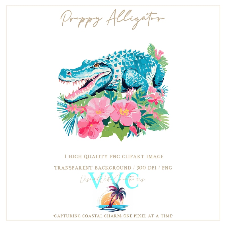 Alligator Script Preppy Alligator Clip Art - Transparent Background in PNG - Ocean ...