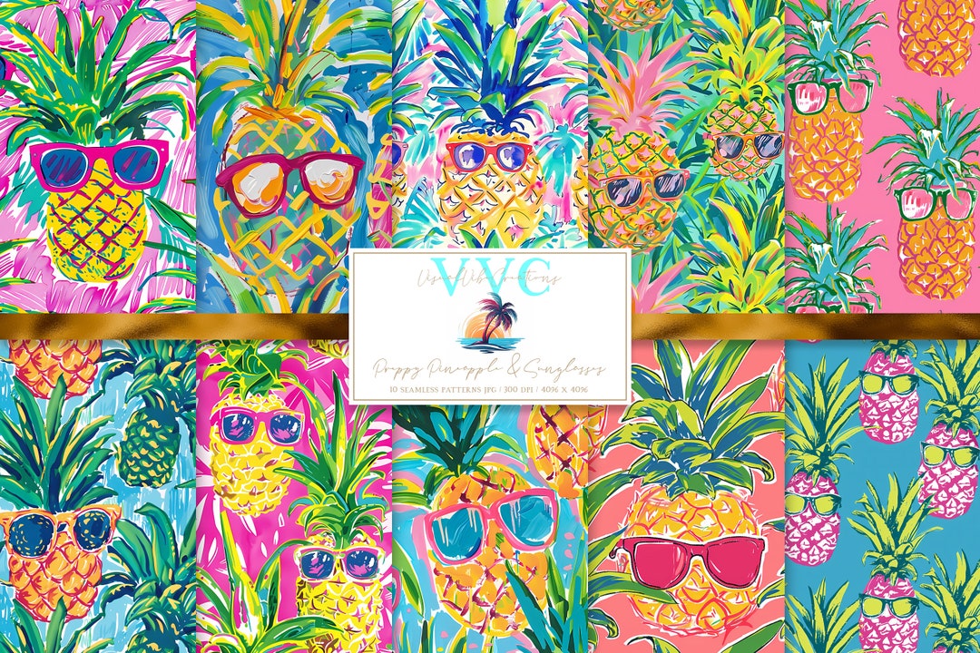 Preppy Pineapple & Sunglasses Digital Paper, 10 Seamless Patterns for ...