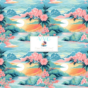Preppy tropischer Sonnenuntergang Digital Papier, 1 nahtlose Muster für Scrapbook Papier - Instant Download, print, beach, sommer, ocean