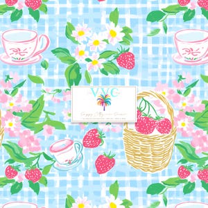 Preppy Cottagecore Picnic Digital Paper, 1 Seamless Pattern for Printable Scrapbook Paper - Instant Download, gingham pattern