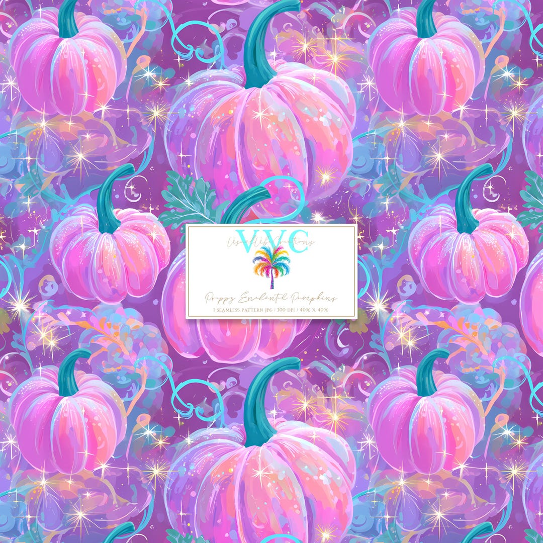Preppy Enchanted Pumpkins Seamless Pattern, Sparkly Pastel Pumpkin ...