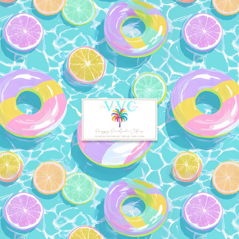 Pool Float Pattern Preppy Poolside Citrus, 1 Seamless Pattern, Summer Pool Float Pattern ...
