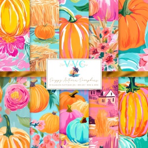 Preppy Autumn Pumpkins Digital Paper, 10 Seamless Patterns for Printable Scrapbook Paper - Instant Download, fall, pumpkin, Halloween