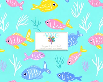 Preppy tropische vissen, 1 naadloos patroon, kleurrijk oceaanrif digitaal papier