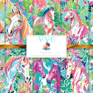 Preppy Horse Digital Paper, 10 Seamless Patterns for Printable Scrapbook Paper - Instant Download, farm, horses, animals, animal, kids