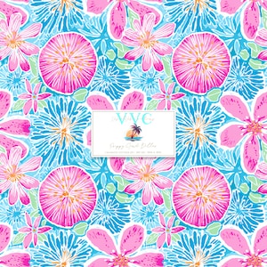 May include: A seamless pattern featuring pink and blue flowers on a white background. The pattern is called "Poppy Sand Dollar" and is available as a digital download.