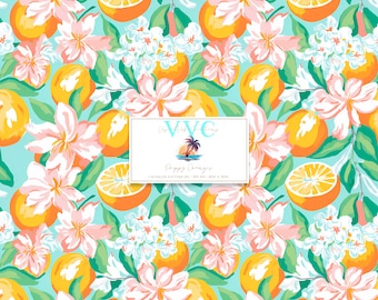 Preppy Oranges Digital Paper, 1 Seamless Pattern for Scrapbook Paper - Instant Download, beach, summer, citrus, florida, orange fruit