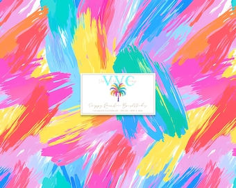 Papel digital Preppy Rainbow Brushstrokes, 1 patrón sin costuras para papel de álbum de recortes, descarga instantánea, patrón vibrante, patrón de arco iris