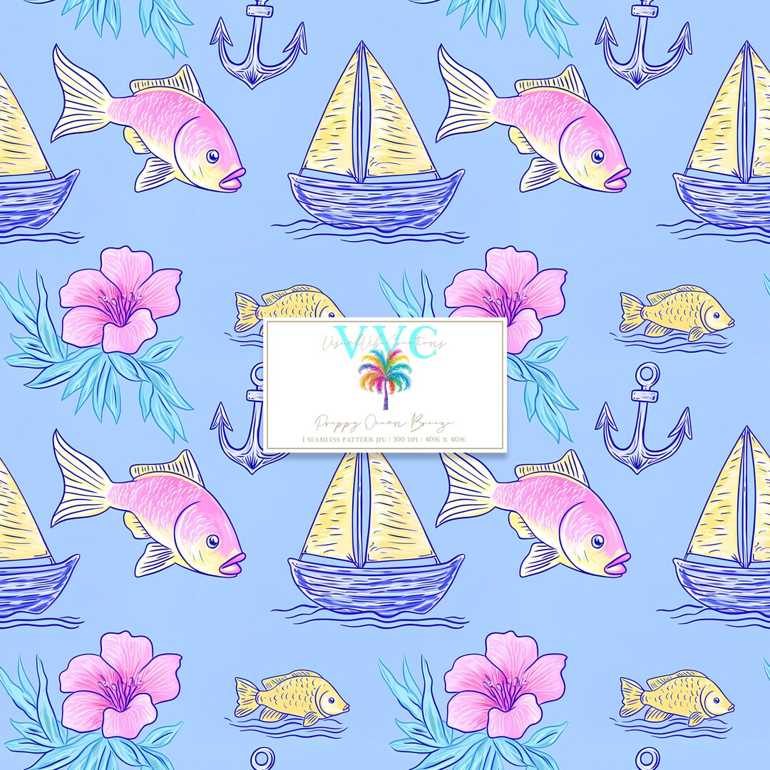 Preppy Ocean Breeze, 1 Seamless Tropical Nautical Pattern With ...