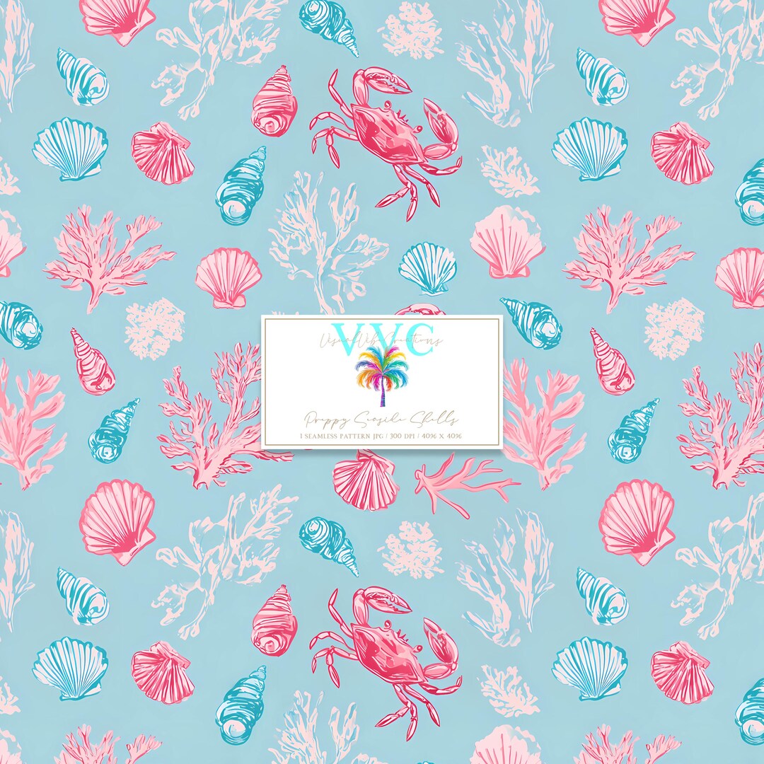 Shells Pattern Coastal Preppy Seaside Shells, 1 Seamless Pattern, Coastal Shell Pattern, Beach ...