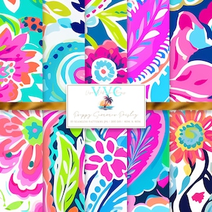 Carta digitale Preppy Summer Paisley, 10 modelli senza soluzione di continuità per carta da scrapbooking stampabile - Download immediato, vibrante, vibrante paisley, rosa