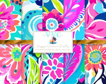 Motif cachemire d'été preppy, lot de 10 motifs floraux colorés sans raccord, papier numérique