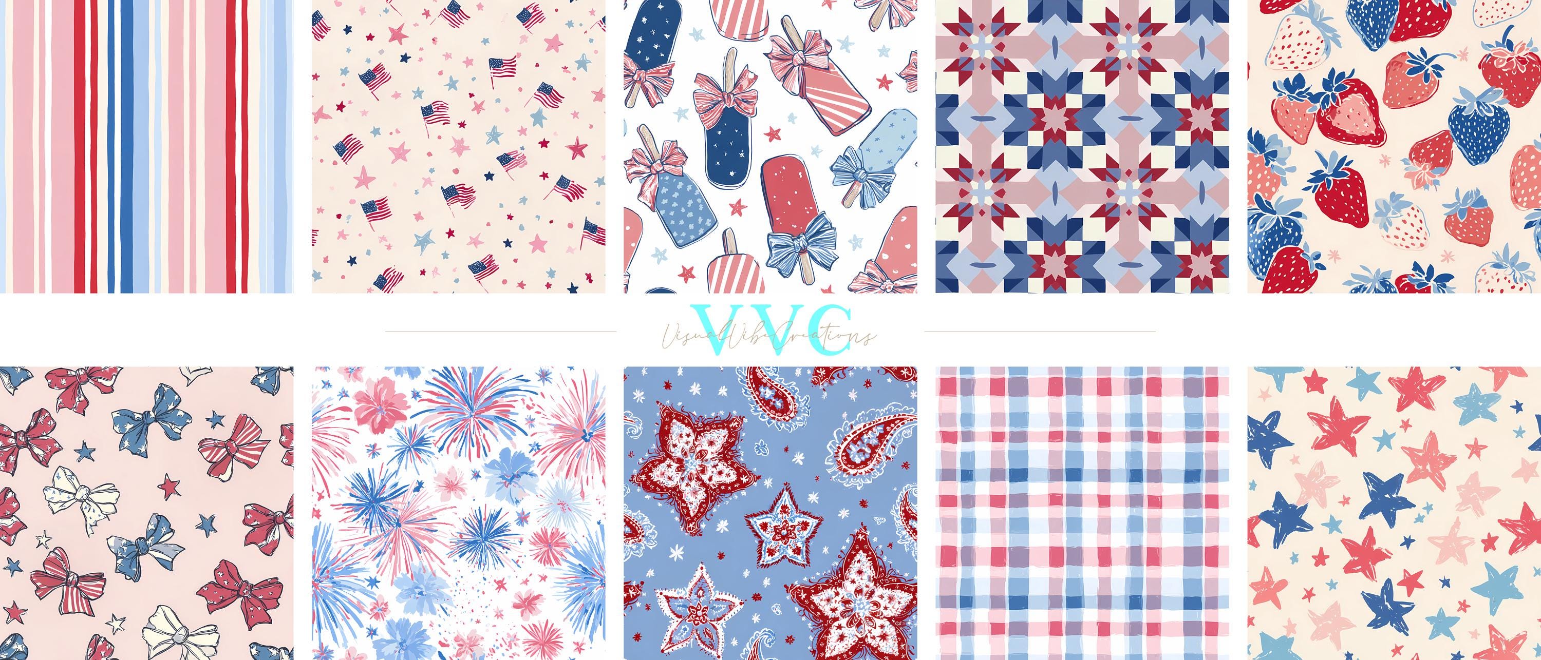 Preppy Americana Summer, 10 Seamless Patterns, Patriotic Digital Paper ...