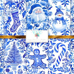 Preppy chinoiserie kerst digitaal papier, 10 naadloze patronen voor plakboekpapier - direct downloaden, winter, vrolijk kerstfeest, vakantie