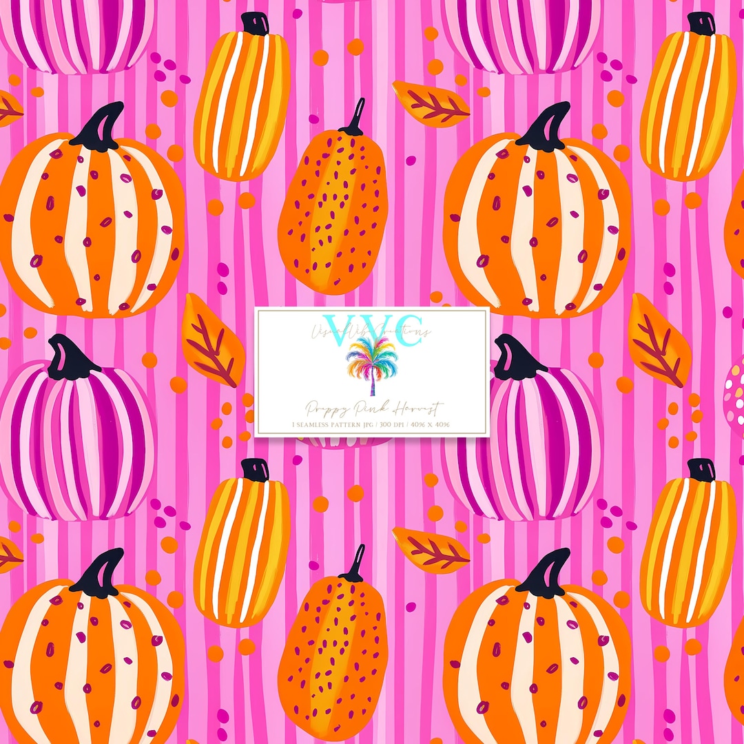 Pink Farm Pattern Preppy Pink Harvest, 1 Seamless Pattern, Pink and Orange Pumpkins With ...