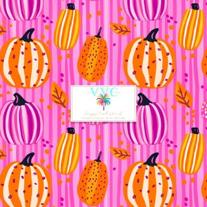 Récolte rose preppy, 1 modèle sans couture, citrouilles roses et oranges avec rayures et points, papier numérique automne automne, téléchargement immédiat