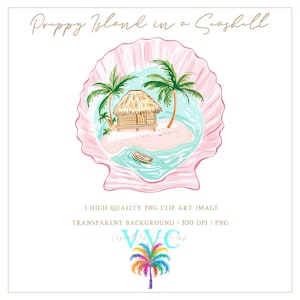 Preppy Island in a Seashell Clip Art - transparent background in PNG - summer beach clip art, pastel tropical crafts, beach decor