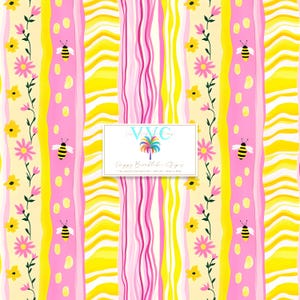 Preppy Bumblebee Stripes Digital Paper, 1 Seamless Pattern for Printable Scrapbook Paper - Instant Download, Spring Honey Bee for Stationery