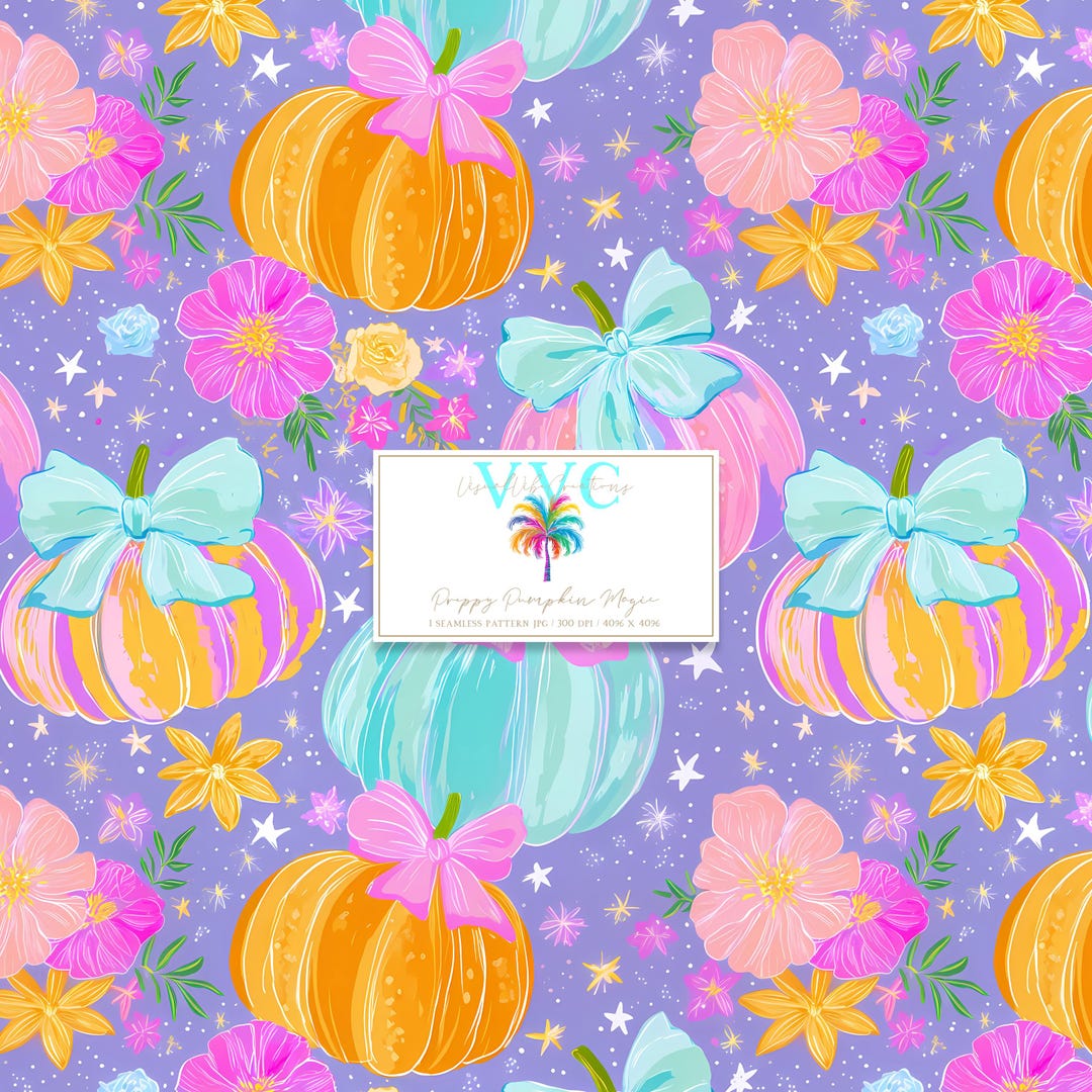 Preppy Pumpkin Magic, 1 Seamless Pattern, Pastel Halloween Pumpkins ...