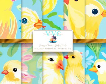 Preppy Spring Baby Chicks Digital Paper, 10 Seamless Patterns for Printable Scrapbook Paper-Instant Download, chicken, bird, easter, flower