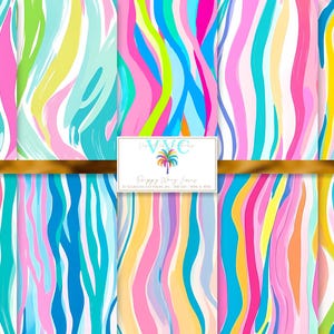 Papier numérique preppy lignes ondulées, 10 modèles sans couture pour papier de scrapbooking imprimable - téléchargement immédiat, tropical, arc-en-ciel, coloré, vibrant