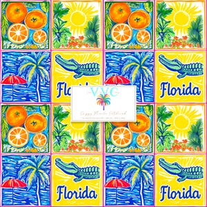 Florida Patchwork digitales Papier, 1 Muster für druckbares Scrapbookpapier - sofortiger Download, Orangen, Alligator, Palmen