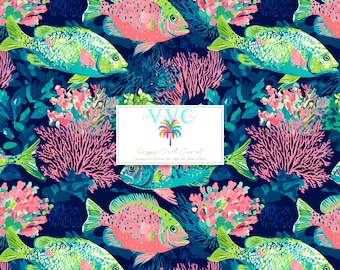 Preppy Coral Current, 1 naadloos patroon, tropisch koraalrif digitaal papier