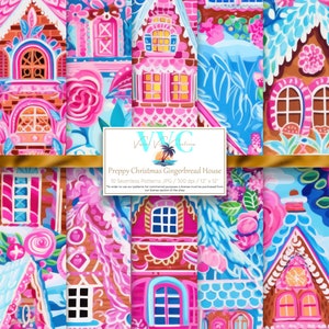 Papel digital Preppy Christmas Gingerbread House, 10 padrões perfeitos para papel de scrapbook - download instantâneo, inverno, neve, feriado