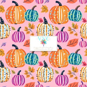 Preppy Painted Pumpkins, 1 Seamless Pattern, Pastel Fall Pumpkin Digital Paper, Cute Autumn Halloween Background, Instant Download