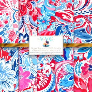 Adretter Inspiriert Paisley Digital Papier, 10 nahtlose Muster für Scrapbook Papier-Instant Download, rot, weiß und blau