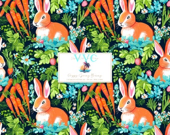 Preppy Spring Bunny Digital Paper, 1 Seamless Pattern for Scrapbook Paper - Instant Download, springtime, rabbit, carrots, carrot, floral