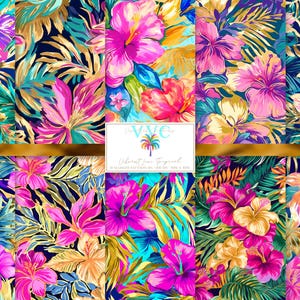 Vibrant Luxe Tropical Digital Paper, 10 Seamless Preppy Floral Patterns for Printable Scrapbook Paper - Instant Download Commercial Use