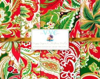 Papel digital con estampados navideños de cachemira inspirados en la alta costura, 10 patrones sin costuras para papel de álbum de recortes: descarga instantánea, vacaciones, navidad, invierno, oro