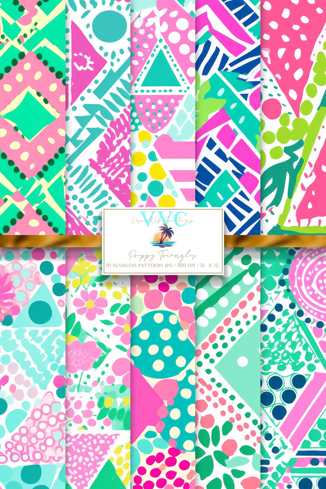 Preppy Triangles Digital Paper, 10 Seamless Beach Patterns for